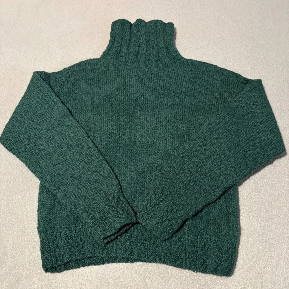 Vintage Tricots St Raphael Turtleneck Sweater Mens M Green Wool Cable Knit